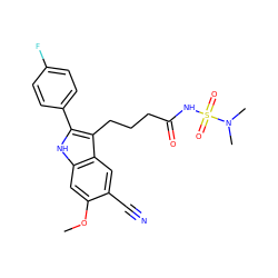 COc1cc2[nH]c(-c3ccc(F)cc3)c(CCCC(=O)NS(=O)(=O)N(C)C)c2cc1C#N ZINC000029041482