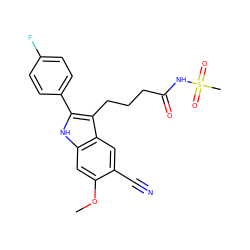 COc1cc2[nH]c(-c3ccc(F)cc3)c(CCCC(=O)NS(C)(=O)=O)c2cc1C#N ZINC000029041430