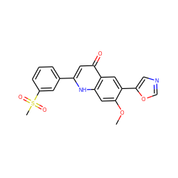 COc1cc2[nH]c(-c3cccc(S(C)(=O)=O)c3)cc(=O)c2cc1-c1cnco1 ZINC000013487587