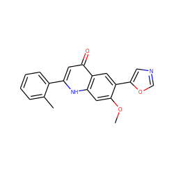 COc1cc2[nH]c(-c3ccccc3C)cc(=O)c2cc1-c1cnco1 ZINC000013487583