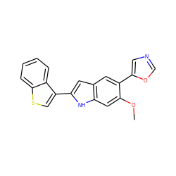 COc1cc2[nH]c(-c3csc4ccccc34)cc2cc1-c1cnco1 ZINC000013488738