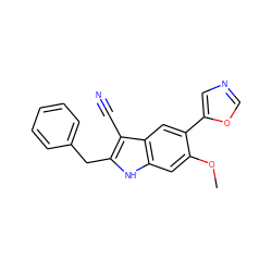 COc1cc2[nH]c(Cc3ccccc3)c(C#N)c2cc1-c1cnco1 ZINC000013488737