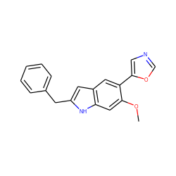 COc1cc2[nH]c(Cc3ccccc3)cc2cc1-c1cnco1 ZINC000012354234