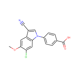 COc1cc2c(C#N)cn(-c3ccc(C(=O)O)cc3)c2cc1Cl ZINC000202401456