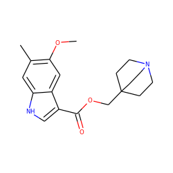 COc1cc2c(C(=O)OCC34CCN(CC3)CC4)c[nH]c2cc1C ZINC001772607100