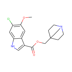 COc1cc2c(C(=O)OCC34CCN(CC3)CC4)c[nH]c2cc1Cl ZINC001772621219