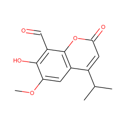 COc1cc2c(C(C)C)cc(=O)oc2c(C=O)c1O ZINC000164849447