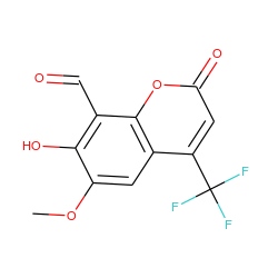 COc1cc2c(C(F)(F)F)cc(=O)oc2c(C=O)c1O ZINC000165221331