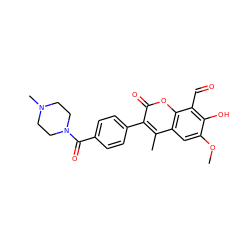 COc1cc2c(C)c(-c3ccc(C(=O)N4CCN(C)CC4)cc3)c(=O)oc2c(C=O)c1O ZINC000221070448