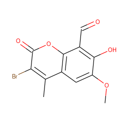 COc1cc2c(C)c(Br)c(=O)oc2c(C=O)c1O ZINC000221056979