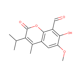 COc1cc2c(C)c(C(C)C)c(=O)oc2c(C=O)c1O ZINC000165362719