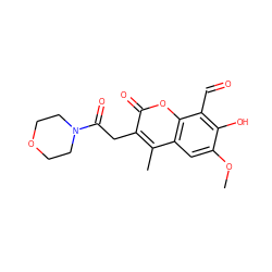 COc1cc2c(C)c(CC(=O)N3CCOCC3)c(=O)oc2c(C=O)c1O ZINC000220435647