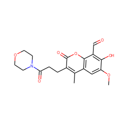 COc1cc2c(C)c(CCC(=O)N3CCOCC3)c(=O)oc2c(C=O)c1O ZINC000166478676