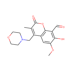 COc1cc2c(CN3CCOCC3)c(C)c(=O)oc2c(C=O)c1O ZINC000166498826