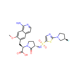 COc1cc2c(N)nccc2cc1C[C@H](C(=O)O)N1CC[C@H](NS(=O)(=O)c2cnc(N3CC[C@@H](F)C3)s2)C1=O ZINC000142640483