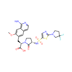 COc1cc2c(N)nccc2cc1C[C@H](C(=O)O)N1CC[C@H](NS(=O)(=O)c2cnc(N3CCC(F)(F)C3)s2)C1=O ZINC000142626607