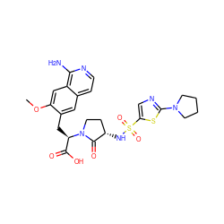 COc1cc2c(N)nccc2cc1C[C@H](C(=O)O)N1CC[C@H](NS(=O)(=O)c2cnc(N3CCCC3)s2)C1=O ZINC000142491654