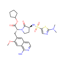 COc1cc2c(N)nccc2cc1C[C@H](C(=O)OC1CCCC1)N1CC[C@H](NS(=O)(=O)c2cnc(N(C)C)s2)C1=O ZINC000142523877