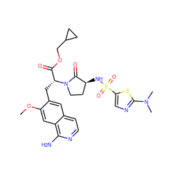 COc1cc2c(N)nccc2cc1C[C@H](C(=O)OCC1CC1)N1CC[C@H](NS(=O)(=O)c2cnc(N(C)C)s2)C1=O ZINC000142584038