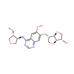 COc1cc2c(N[C@H]3COC[C@@H]3OC)ncnc2cc1O[C@H]1CO[C@@H]2[C@@H](O)CO[C@H]12 ZINC001772579090