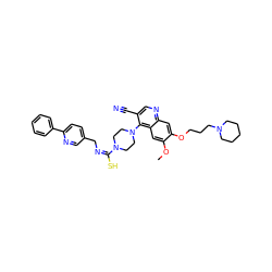 COc1cc2c(N3CCN(/C(S)=N\Cc4ccc(-c5ccccc5)nc4)CC3)c(C#N)cnc2cc1OCCCN1CCCCC1 ZINC000028385288