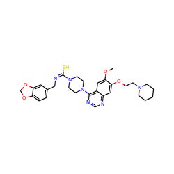 COc1cc2c(N3CCN(/C(S)=N\Cc4ccc5c(c4)OCO5)CC3)ncnc2cc1OCCN1CCCCC1 ZINC000003986740