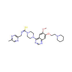 COc1cc2c(N3CCN(/C(S)=N\Cc4cnc(C)cn4)CC3)ncnc2cc1OCCN1CCCCC1 ZINC000003986739