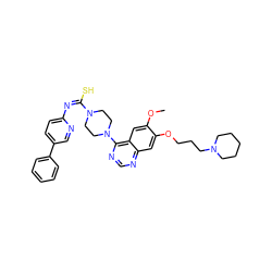 COc1cc2c(N3CCN(/C(S)=N\c4ccc(-c5ccccc5)cn4)CC3)ncnc2cc1OCCCN1CCCCC1 ZINC000100057631