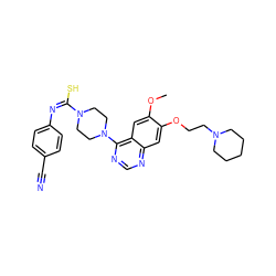 COc1cc2c(N3CCN(/C(S)=N\c4ccc(C#N)cc4)CC3)ncnc2cc1OCCN1CCCCC1 ZINC000049933049