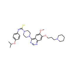 COc1cc2c(N3CCN(/C(S)=N\c4ccc(OC(C)C)cc4)CC3)ncnc2cc1OCCCN1CCCCC1 ZINC000101009481