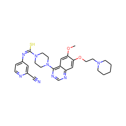 COc1cc2c(N3CCN(/C(S)=N\c4ccnc(C#N)c4)CC3)ncnc2cc1OCCN1CCCCC1 ZINC000042202511