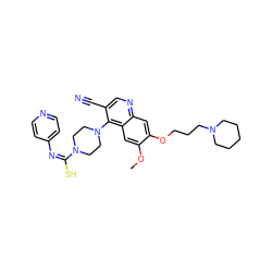 COc1cc2c(N3CCN(/C(S)=N\c4ccncc4)CC3)c(C#N)cnc2cc1OCCCN1CCCCC1 ZINC000100057580