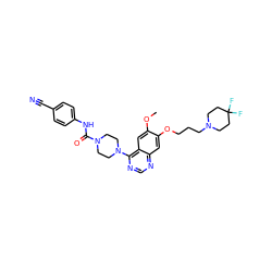 COc1cc2c(N3CCN(C(=O)Nc4ccc(C#N)cc4)CC3)ncnc2cc1OCCCN1CCC(F)(F)CC1 ZINC000027300480