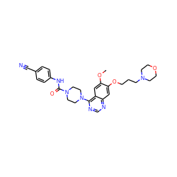 COc1cc2c(N3CCN(C(=O)Nc4ccc(C#N)cc4)CC3)ncnc2cc1OCCCN1CCOCC1 ZINC000013475680