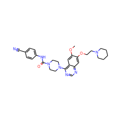 COc1cc2c(N3CCN(C(=O)Nc4ccc(C#N)cc4)CC3)ncnc2cc1OCCN1CCCCC1 ZINC000013475656