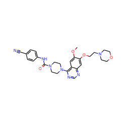 COc1cc2c(N3CCN(C(=O)Nc4ccc(C#N)cc4)CC3)ncnc2cc1OCCN1CCOCC1 ZINC000013475653