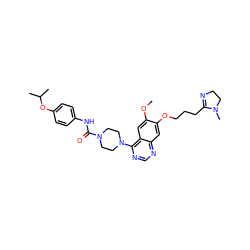 COc1cc2c(N3CCN(C(=O)Nc4ccc(OC(C)C)cc4)CC3)ncnc2cc1OCCCC1=NCCN1C ZINC000027212289