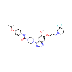 COc1cc2c(N3CCN(C(=O)Nc4ccc(OC(C)C)cc4)CC3)ncnc2cc1OCCCN1CCCC(F)(F)C1 ZINC000027209330