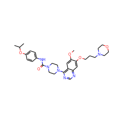 COc1cc2c(N3CCN(C(=O)Nc4ccc(OC(C)C)cc4)CC3)ncnc2cc1OCCCN1CCOCC1 ZINC000027205368