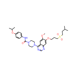 COc1cc2c(N3CCN(C(=O)Nc4ccc(OC(C)C)cc4)CC3)ncnc2cc1OCCCS(=O)(=O)CCC(C)C ZINC000027207810