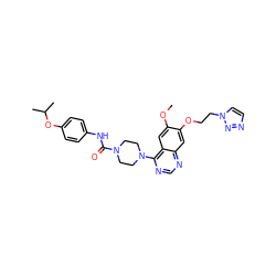 COc1cc2c(N3CCN(C(=O)Nc4ccc(OC(C)C)cc4)CC3)ncnc2cc1OCCn1ccnn1 ZINC000027214853