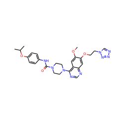 COc1cc2c(N3CCN(C(=O)Nc4ccc(OC(C)C)cc4)CC3)ncnc2cc1OCCn1cnnn1 ZINC000027212152