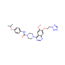 COc1cc2c(N3CCN(C(=O)Nc4ccc(OC(C)C)cc4)CC3)ncnc2cc1OCCn1ncnn1 ZINC000027214857