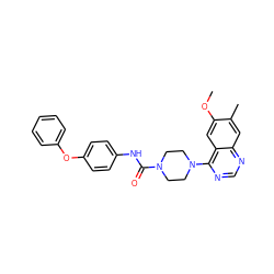 COc1cc2c(N3CCN(C(=O)Nc4ccc(Oc5ccccc5)cc4)CC3)ncnc2cc1C ZINC000013528747