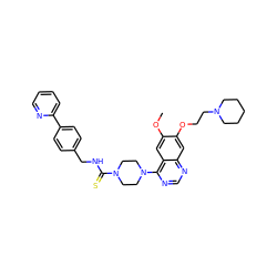 COc1cc2c(N3CCN(C(=S)NCc4ccc(-c5ccccn5)cc4)CC3)ncnc2cc1OCCN1CCCCC1 ZINC000028368169