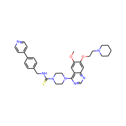 COc1cc2c(N3CCN(C(=S)NCc4ccc(-c5ccncc5)cc4)CC3)ncnc2cc1OCCN1CCCCC1 ZINC000028383499