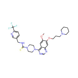 COc1cc2c(N3CCN(C(=S)NCc4ccc(C(F)(F)F)nc4)CC3)ncnc2cc1OCCCN1CCCCC1 ZINC000028383580