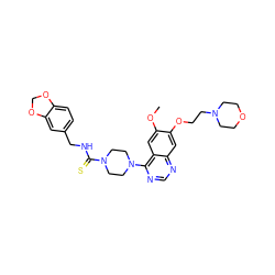 COc1cc2c(N3CCN(C(=S)NCc4ccc5c(c4)OCO5)CC3)ncnc2cc1OCCN1CCOCC1 ZINC000028390486