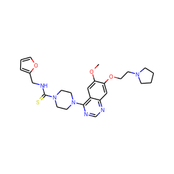 COc1cc2c(N3CCN(C(=S)NCc4ccco4)CC3)ncnc2cc1OCCN1CCCC1 ZINC000028369535