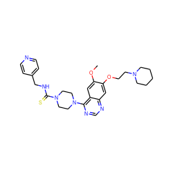 COc1cc2c(N3CCN(C(=S)NCc4ccncc4)CC3)ncnc2cc1OCCN1CCCCC1 ZINC000028385338